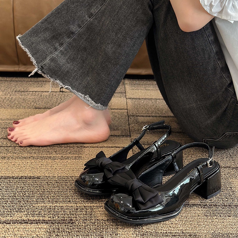 Giày Cao Gót Đế Dày Đính Nơ Thời Trang Mùa Xuân Pháp Cho Nữ