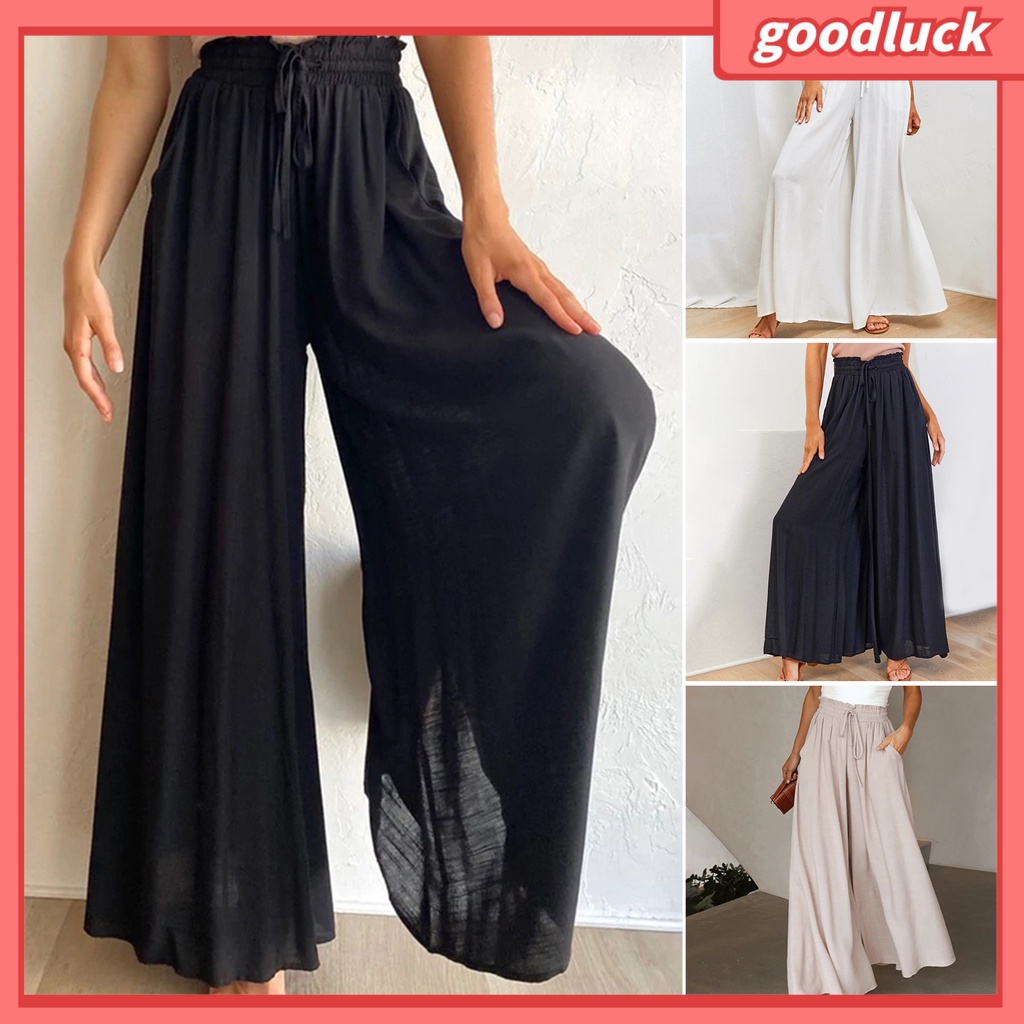 Quần Dài Ống Rộng Thắt Nơ Thời Trang Đường Phố Mùa Hè Cho Nữ
