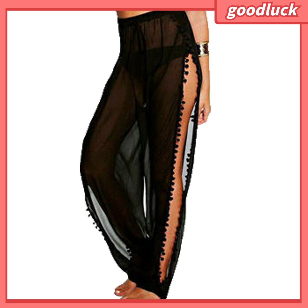 [ULK] Quần Dài Lưng Cao Có Dây Rút Trang Trí Bên Hông Đính Bóng Lông Cho Nữ