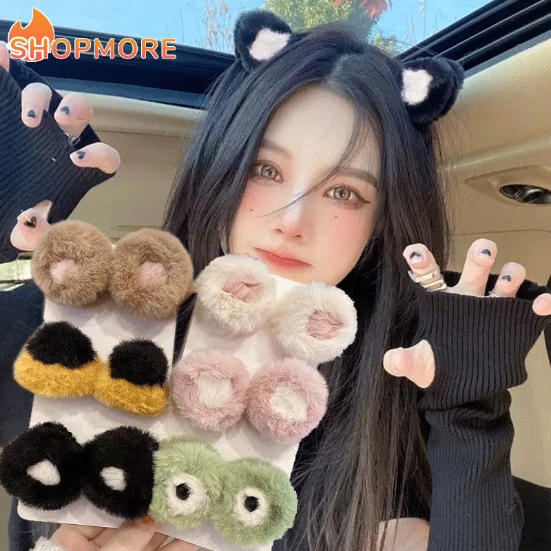 Set 2 Kẹp Tóc Tai Mèo Bông Mềm Mại Hóa Trang Cho Bé Gái