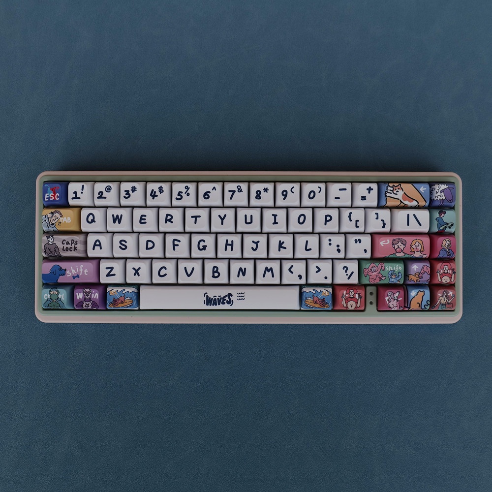 Waves Keycaps XDA Profile Hoạt Hình Tranh Sơn Dầu PBT DYE SUB Cơ Keycap