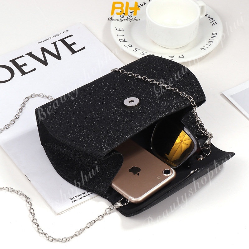 Túi Đeo Chéo Nhỏ Hình Vuông Dây Xích Tối Giản Lấp Lánh Cho Nữ Dự Tiệc Mới