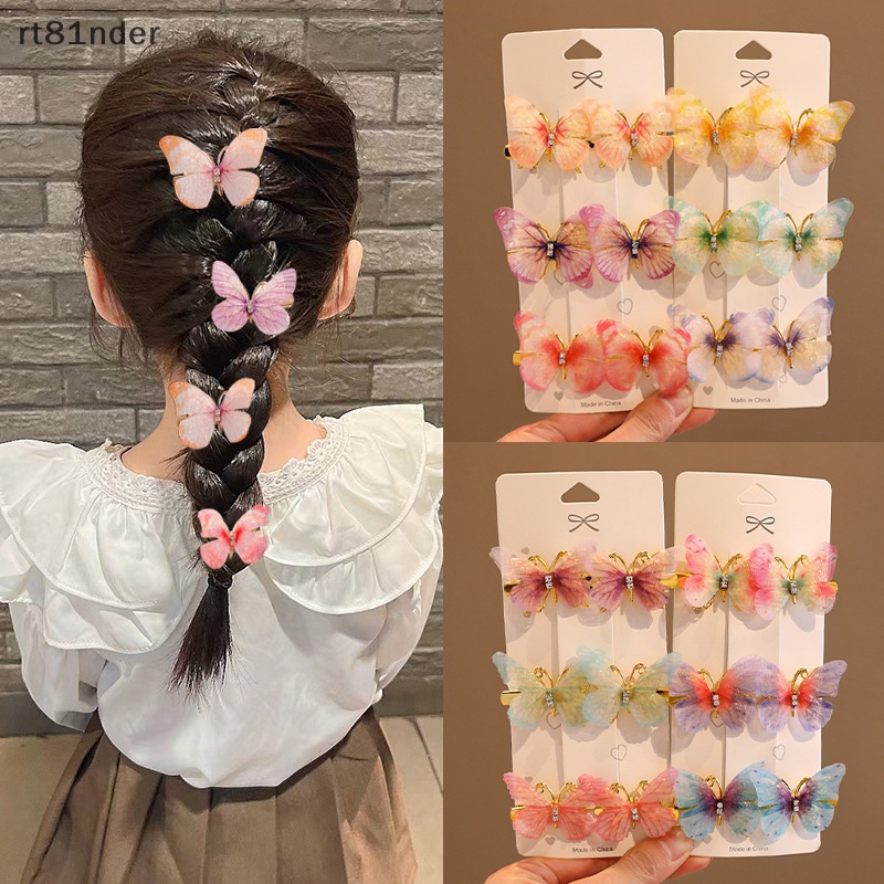 Rt Set 6 Kẹp Tóc Hình Bướm Nhiều Màu Sắc Ngọt Ngào Dễ Thương Cho Bé Gái