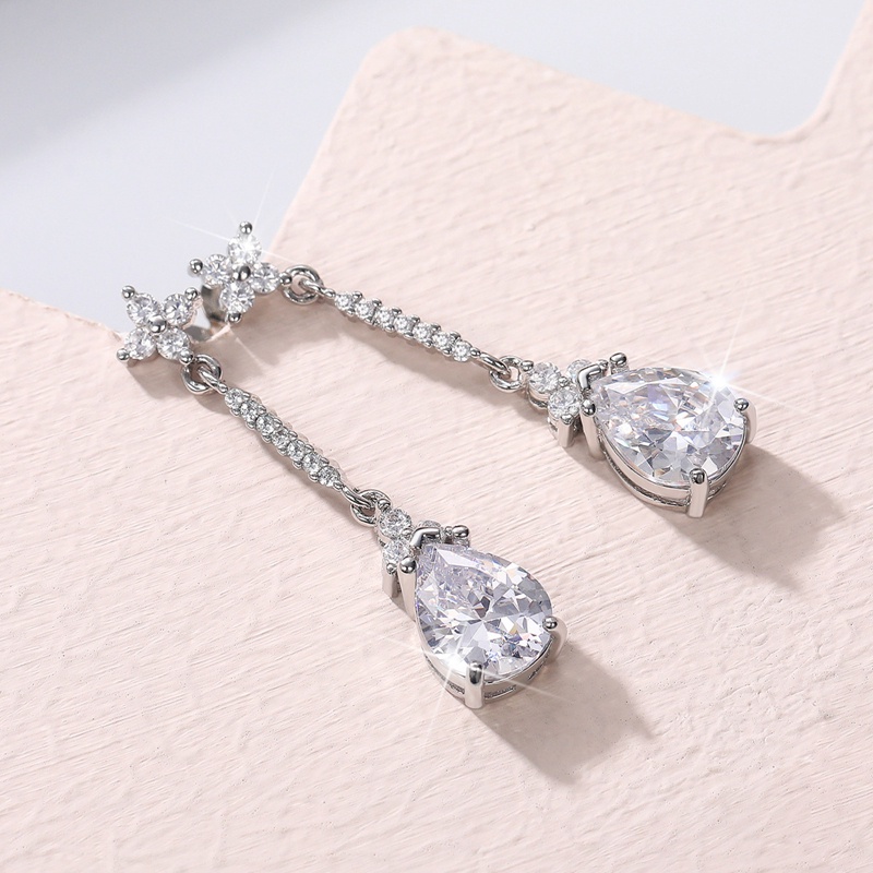 Bông Tai Dáng Dài Đính Đá Zircon Pha Lê Sang Trọng Thời Trang Dự Tiệc Cưới Cho Nữ