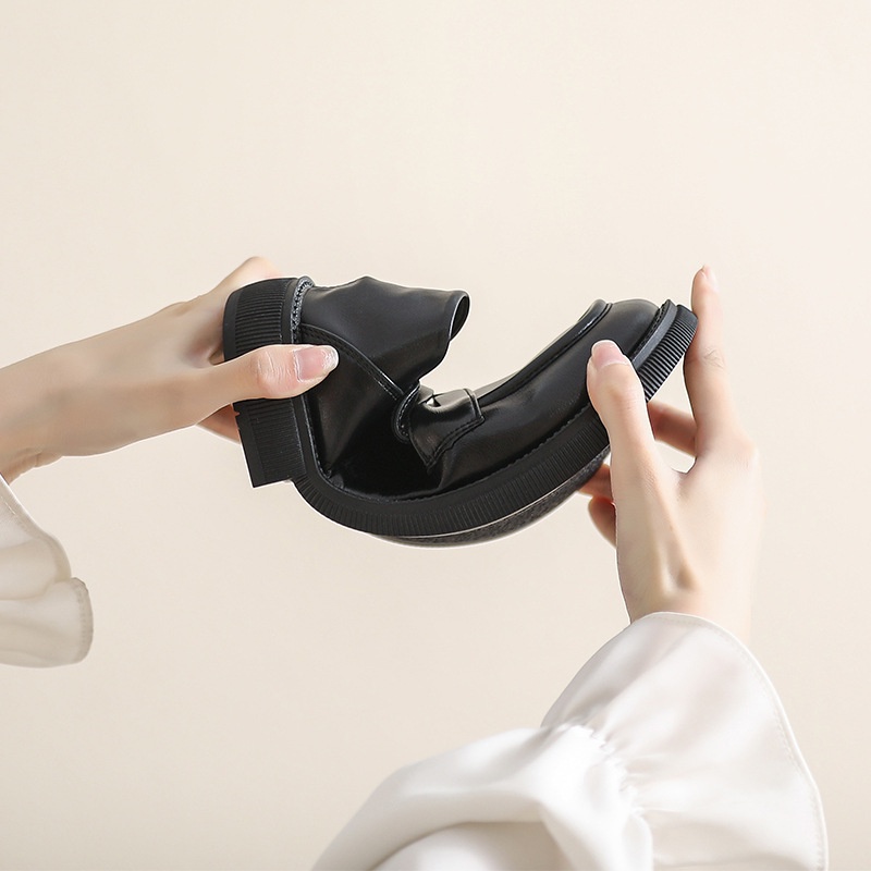 Giày Lười Da Mũi Tròn Màu Đen Phong Cách Anh Quốc Thời Trang Xuân Thu 2023 Cho Nữ AA4218