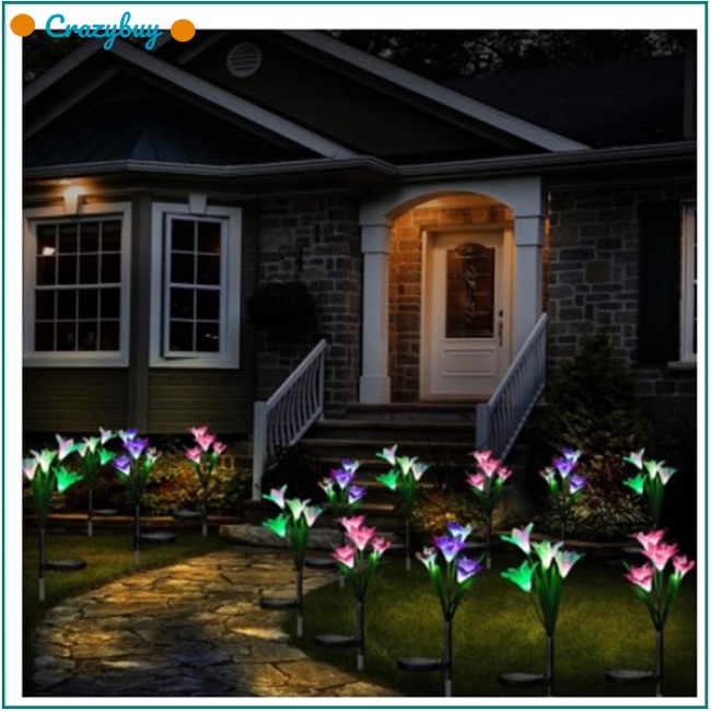 Cr Đèn Năng Lượng Mặt Trời Chống Thấm Nước Ip65 Hình Hoa Lily Kèm 4 Bông Hoa Lily Trang Trí Lối Đi Sân Vườn