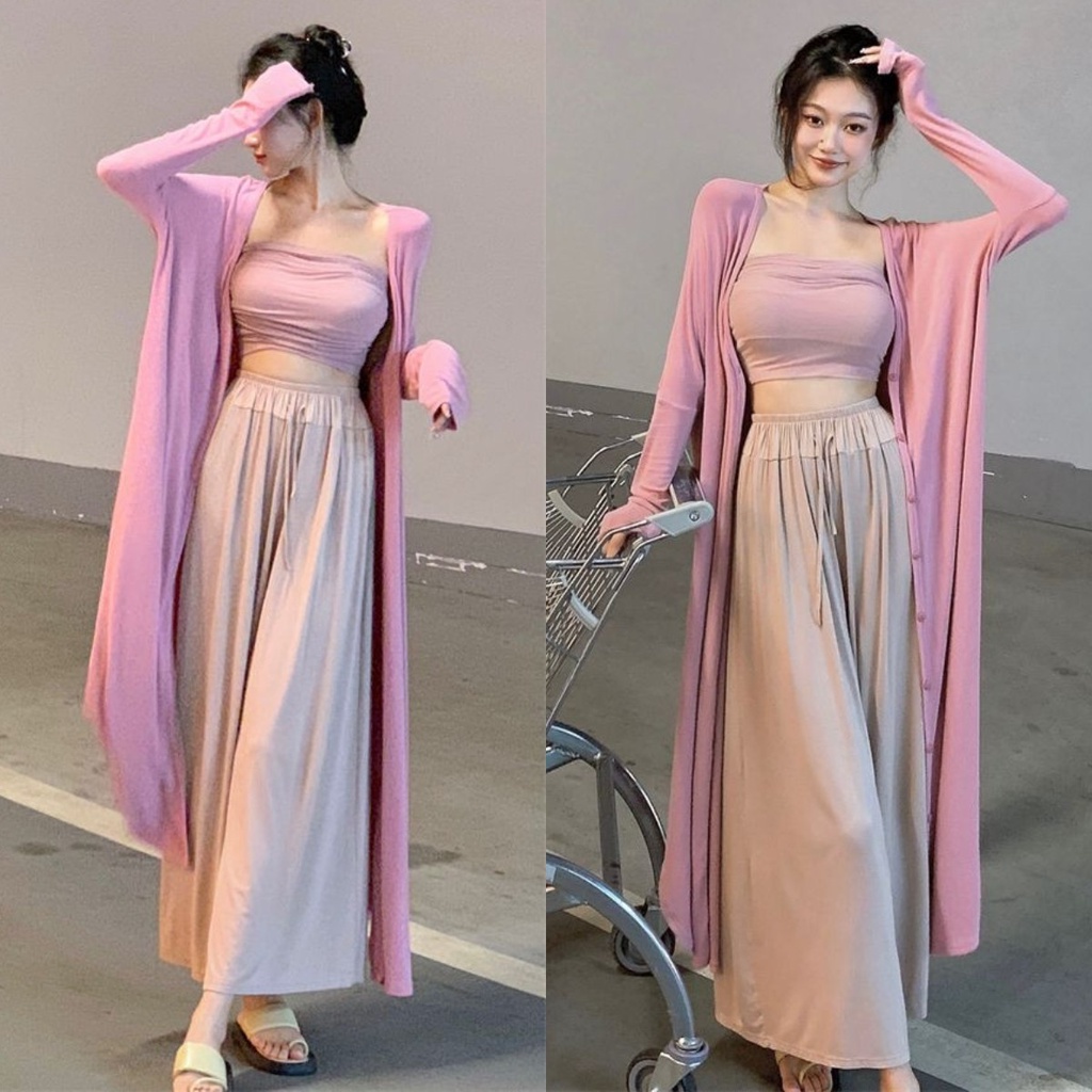 Set Áo Khoác Cardigan + Áo Ngực + Quần Dài Chống Nắng Thời Trang Cho Nữ