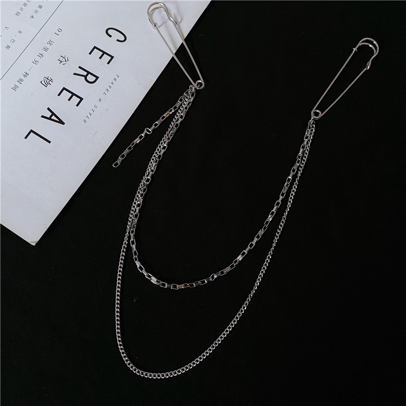 Dây Xích Hai Lớp Cài Áo Phong Cách Harajuku Đơn Giản