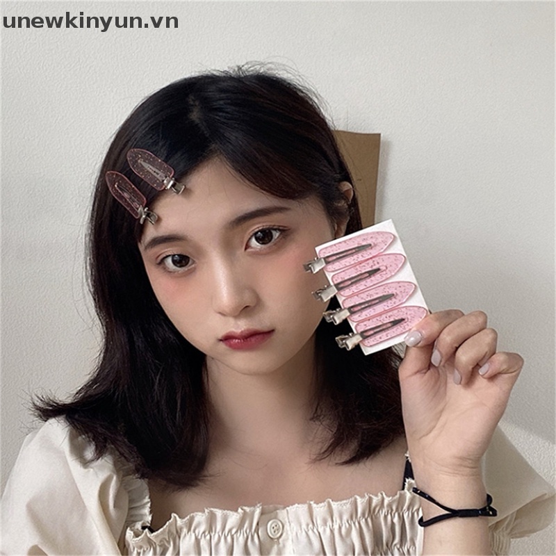 Set 4 Kẹp Tóc Không Đường May Màu Kẹo Ngọt Bằng Nhựa Resin Trong Suốt