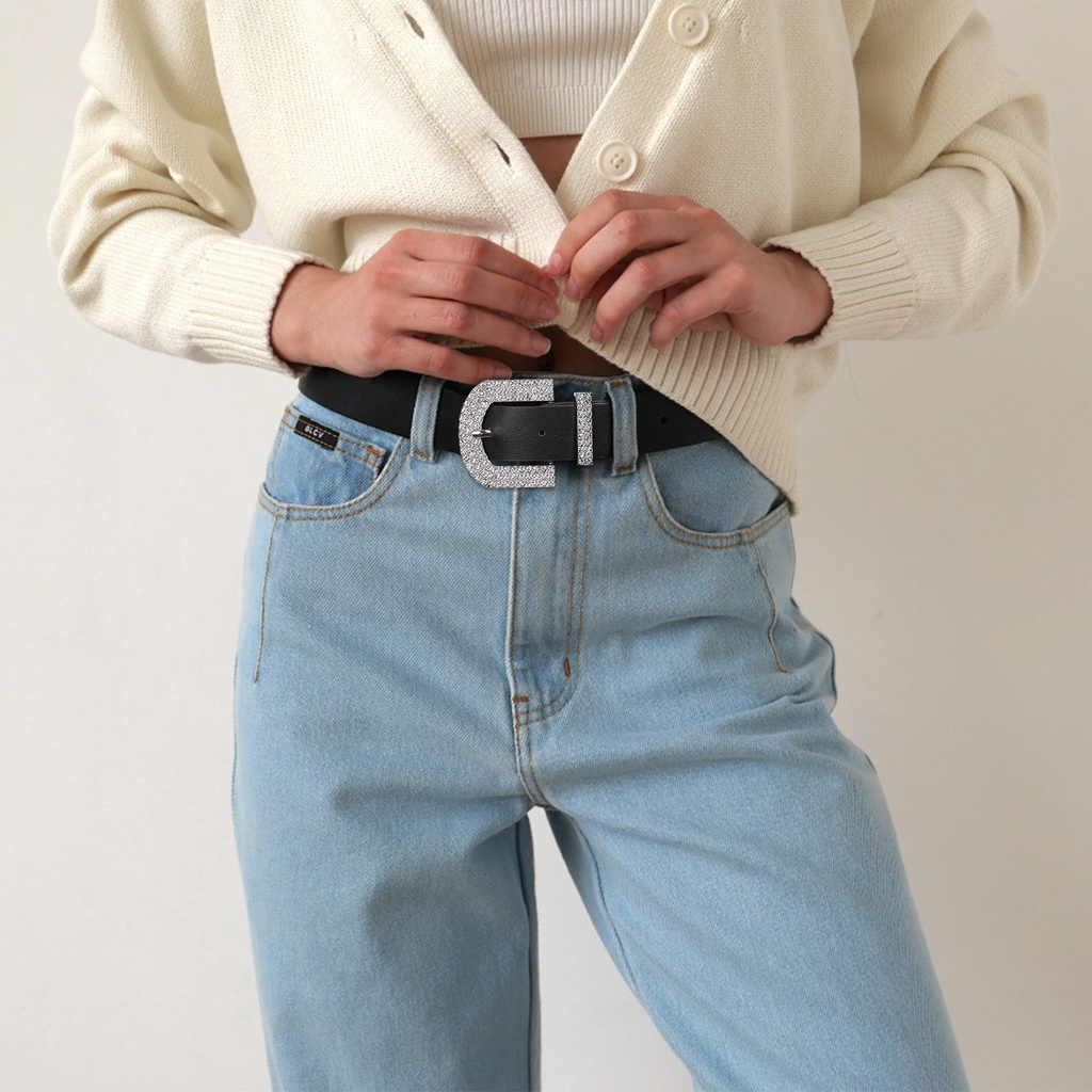 Haimeikang Thắt Lưng Khóa Vuông Chữ D Đính Đá Thời Trang Cho Nữ