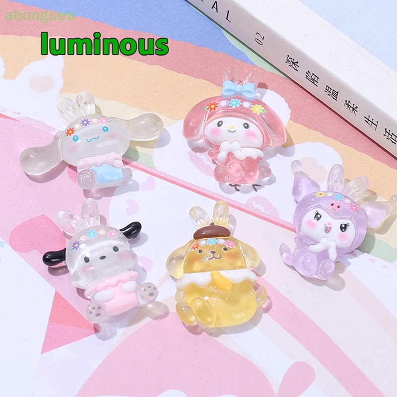 Bộ 5 Miếng Dán Trang Trí Điện Thoại Hình Bông Hoa Mini Bằng Resin Dạ Quang DIY