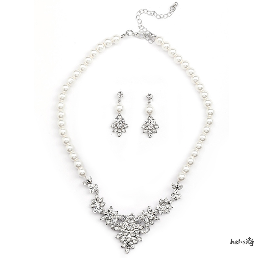 Bộ Vòng cổ + Bông Tai ĐíNh Đá / NgọC Trai Giả - Bộ 2 CáI