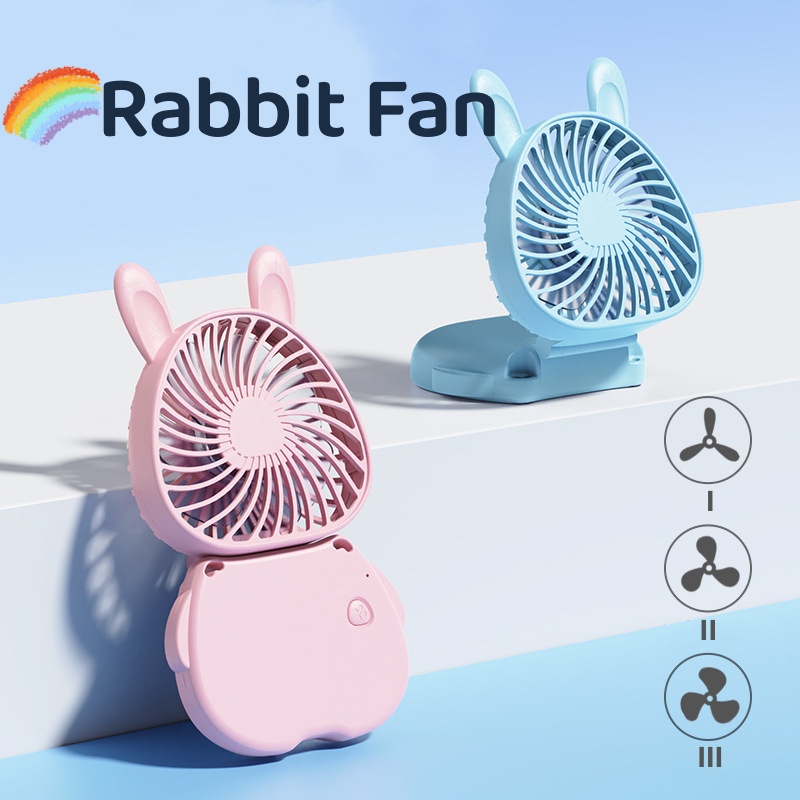 Quạt USB Mini Đeo Cổ Gấp Được Hình Thỏ Tinh Tế Đa Năng Có Thể Sạc Lại