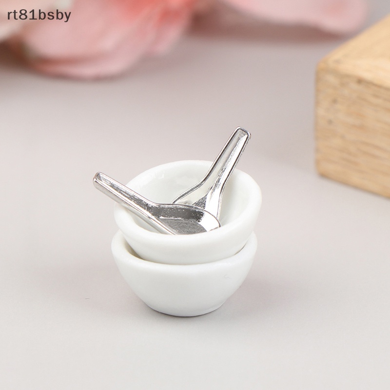 Bộ 4 Món Chén / Muỗng / Bát Gốm Sứ Mini Tỷ Lệ 1: 12 Độc Đáo Trang Trí Nhà Búp