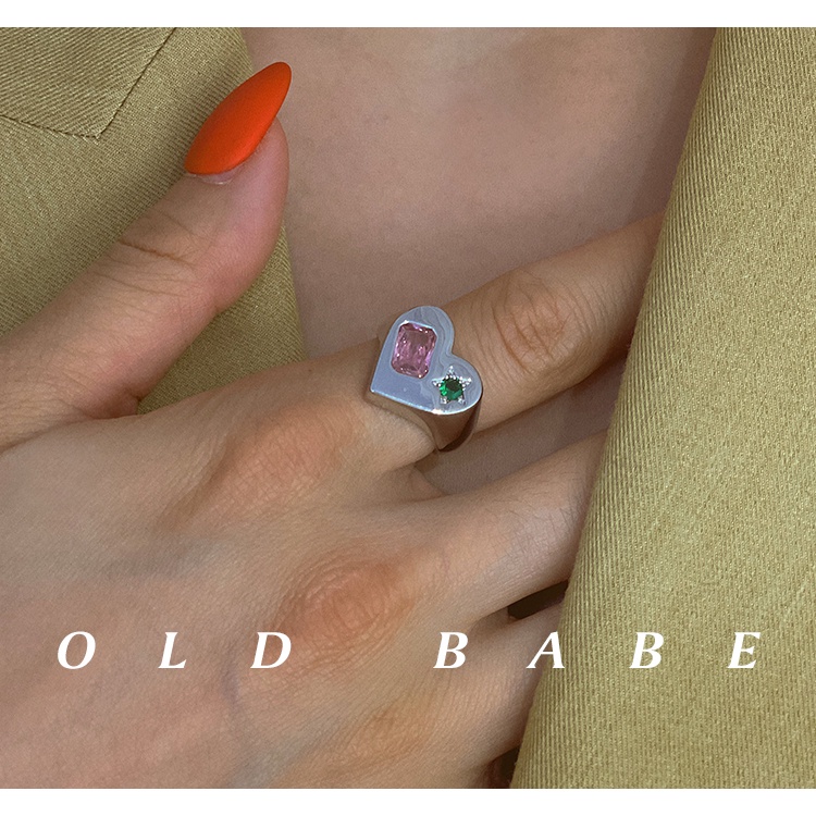 Nhẫn Hở Đính Đá Zircon Hình Trái Tim Nhiều Màu Sắc Phong Cách Vintage Dành Cho Nữ