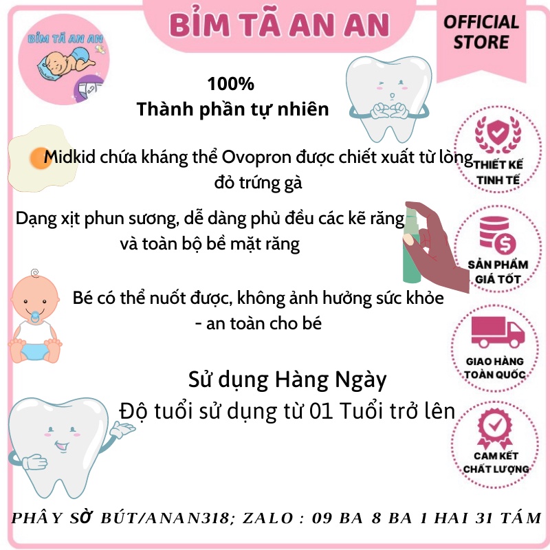 Xịt chống sâu răng, Midkid xanh, midkid đỏ, midbos, Tinh dầu tỏi diệp Chi