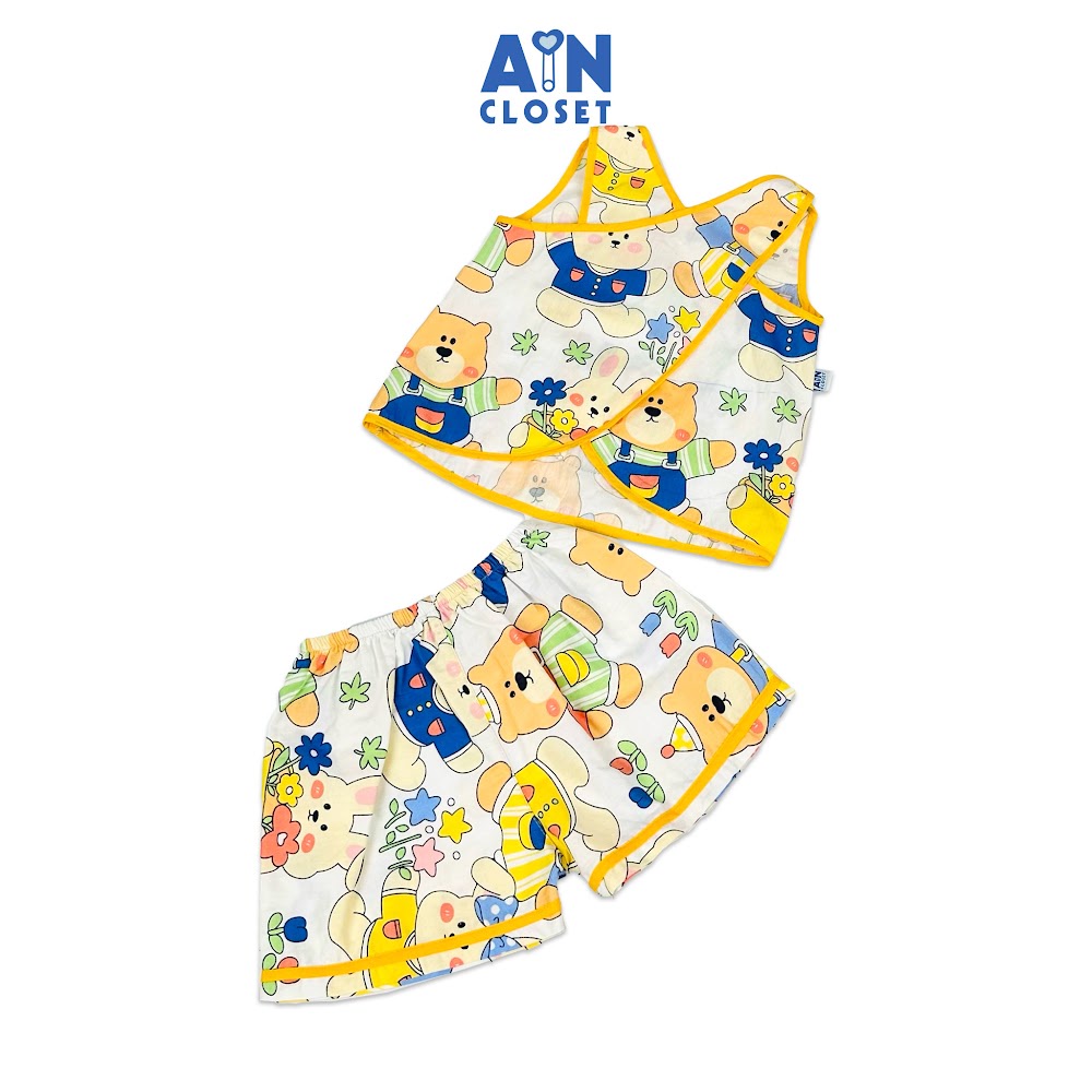 Bộ quần áo ngắn bé gái họa tiết Gấu Vàng Sinh Nhật cotton - AICDBGEL7JWA - AIN Closet
