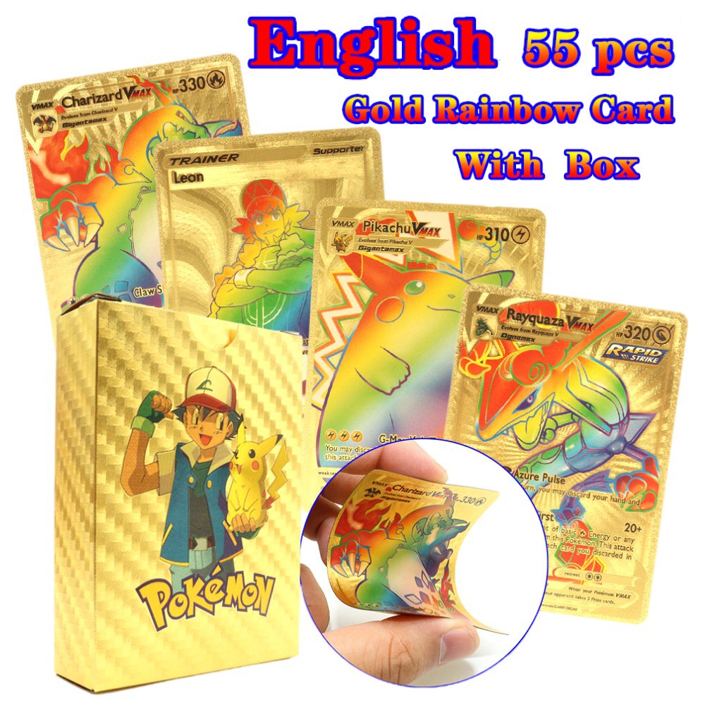 Bộ 10 / 55 Thẻ Bài Trò Chơi Charizard VMAX Màu Cầu Vồng Dễ Thương