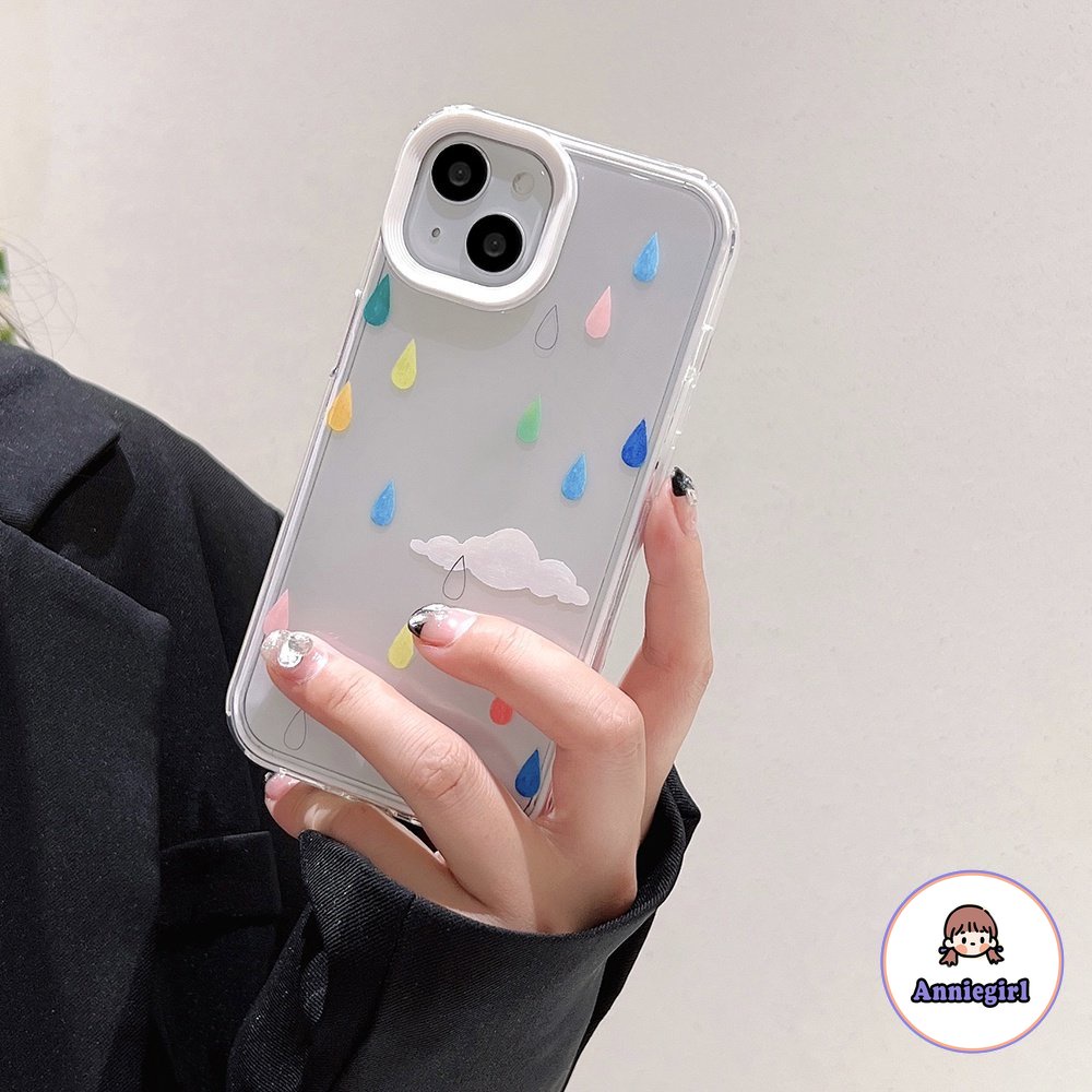 Ốp Điện Thoại TPU Mềm In Hình Đám Mây Mưa Cầu Vồng 3 Trong 1 Cho IPhone 11 14 Pro Max 13 Pro Max 12