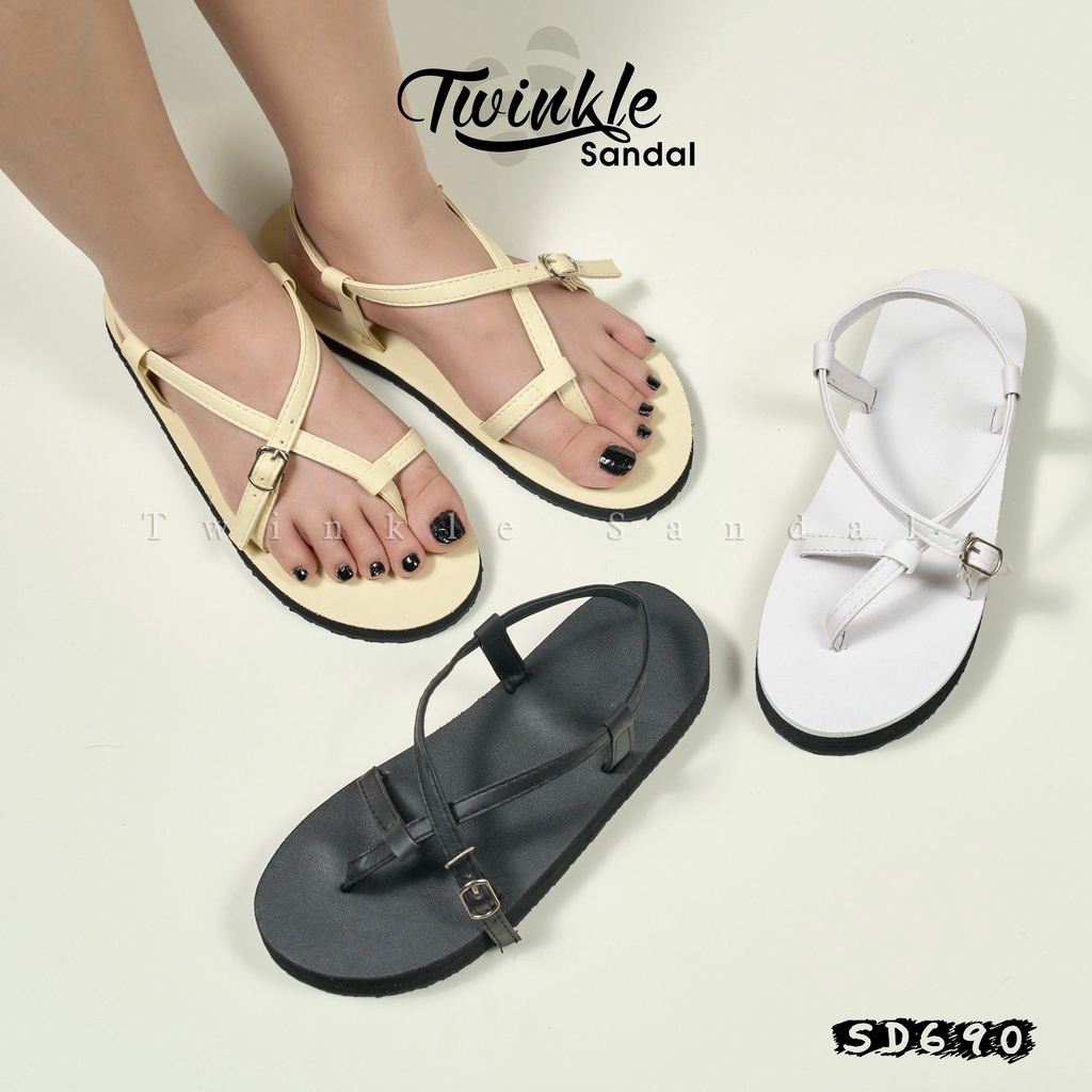 Dép sandal Nữ đế bằng cài khóa, quai mảnh da mềm ôm chân mã SD690 (3 màu, có đế cao 3cm)