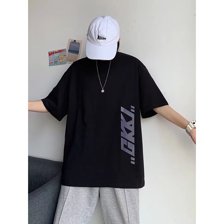 Áo Thun Nam Ngắn Tay Cổ Tròn In Chữ Phong Cách hip hop Hàn Quốc Cỡ Lớn M-5XL