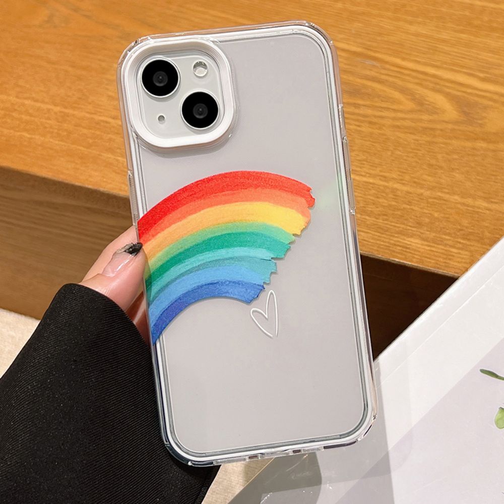 Ốp Điện Thoại TPU Mềm Chống Rơi In Hình Trái Tim Màu Cầu Vồng 3 Trong 1 Cho IPhone 14 Pro Max 13 12 11 Pro Max