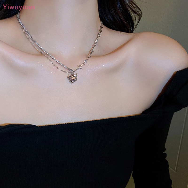 < Yiwuyuan > Vòng cổ Mặt Hình Trái Tim Pha Lê Thời Trang Hàn Quốc Cá Tính Dành Cho Thanh Thiếu Niên Y2k