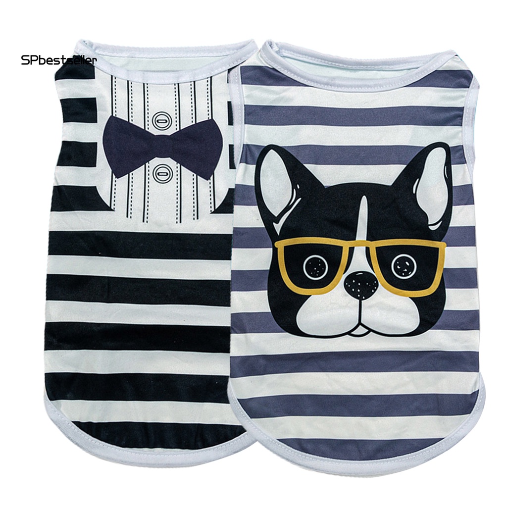 Áo Không Tay Cổ Tròn Họa Tiết Sọc Đính Nơ Xinh Xắn Cho Thú Cưng
