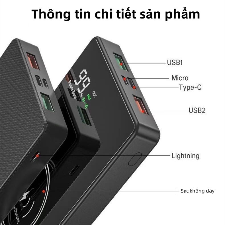 Sạc dự phòng 22.5W 100000mAh Sạc siêu nhanh PD18W 22.5W Ngoại hình ngầu Dễ dàng mang theo khi đi du lịch Sạc không dây