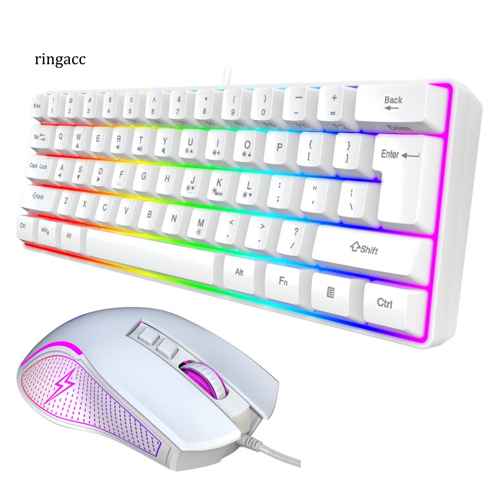 Bộ Bàn Phím Và Chuột RGA 61 Phím Có Dây 7 Màu Dạ Quang Chống Trượt Chống Nước Dùng Để Chơi Game