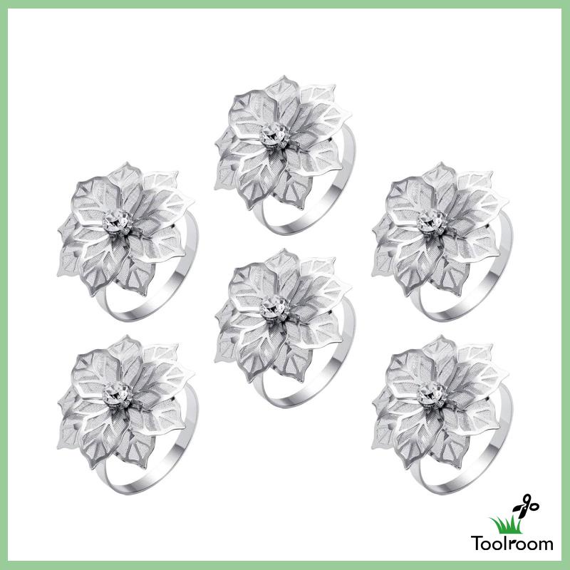 Set 6 Vòng Khóa Khăn Ăn Hình Hoa Đính Đá Trang Trí Sự Kiện / Sinh Nhật / Sự Kiện