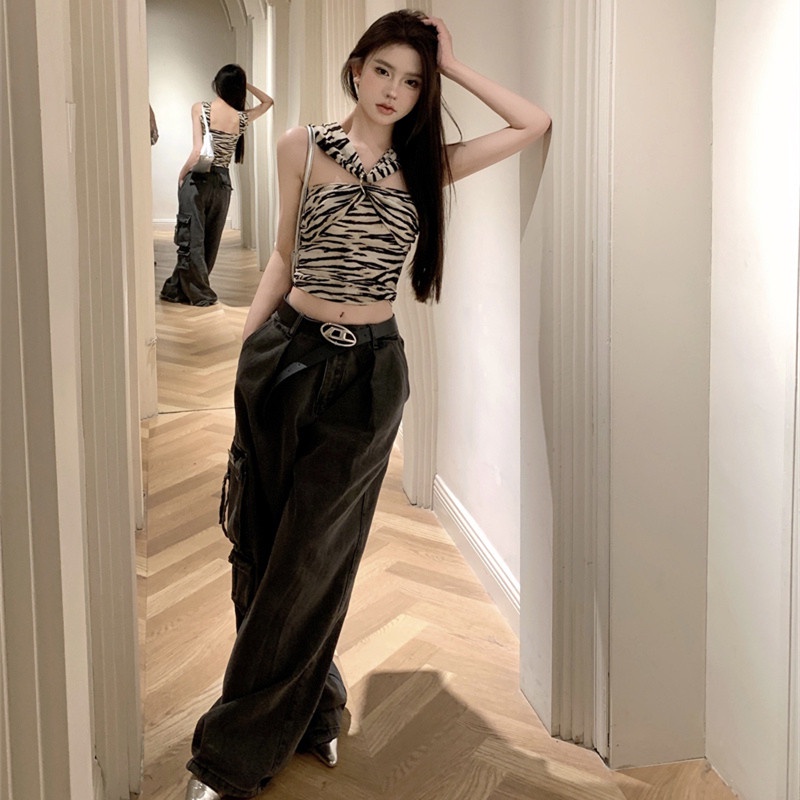 Áo Hai Dây Cổ Yếm Họa Tiết Ngựa Vằn Sang Trọng