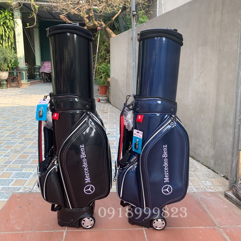 Túi đựng gậy chơi golf Mercedes chất liệu da bóng chống nước chống xước có bánh xe, cover cứng đi máy bay