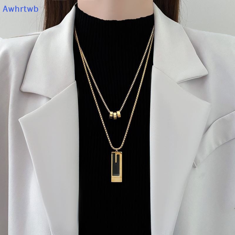Vòng cổ Hai Lớp Mặt Vuông Bằng Hợp Kim Màu Vàng Thời Trang Dành Cho Nữ Mới