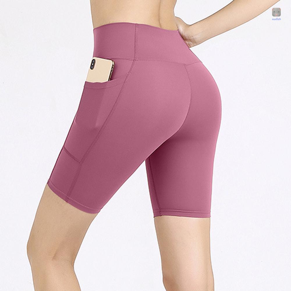 Quần Short Thể Thao Lưng Cao Co Giãn Phối Túi Thời Trang Cho Nữ