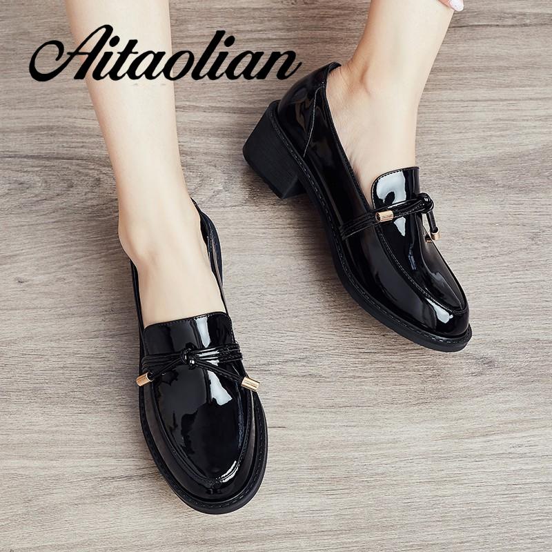 Giày Da Bóng Đế Dày / Cao Vừa Màu Trơn Thời Trang Cho Nữ Màu Sắc