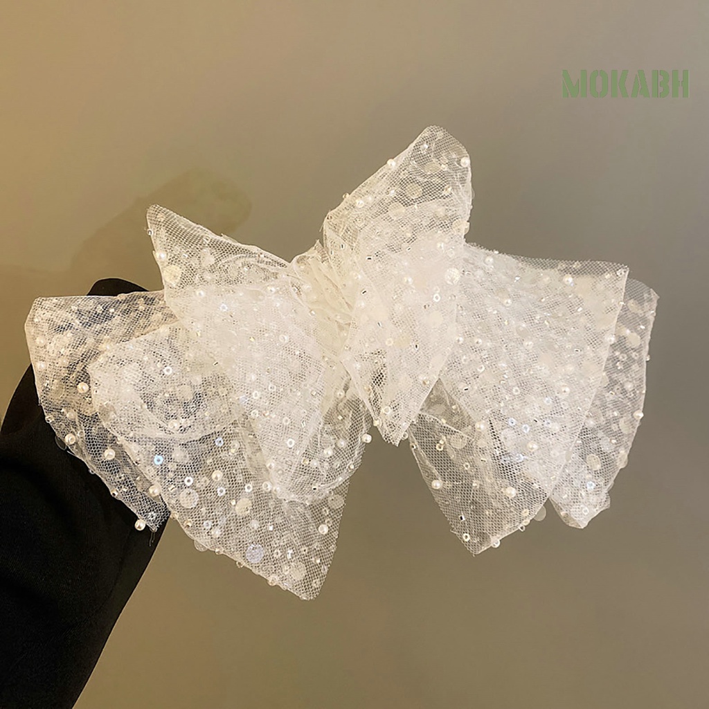 Kẹp Tóc Hình Nơ Lưới Màu Trơn Xuyên Thấu Nhiều Lớp Sang Trọng Dành Cho Nữ