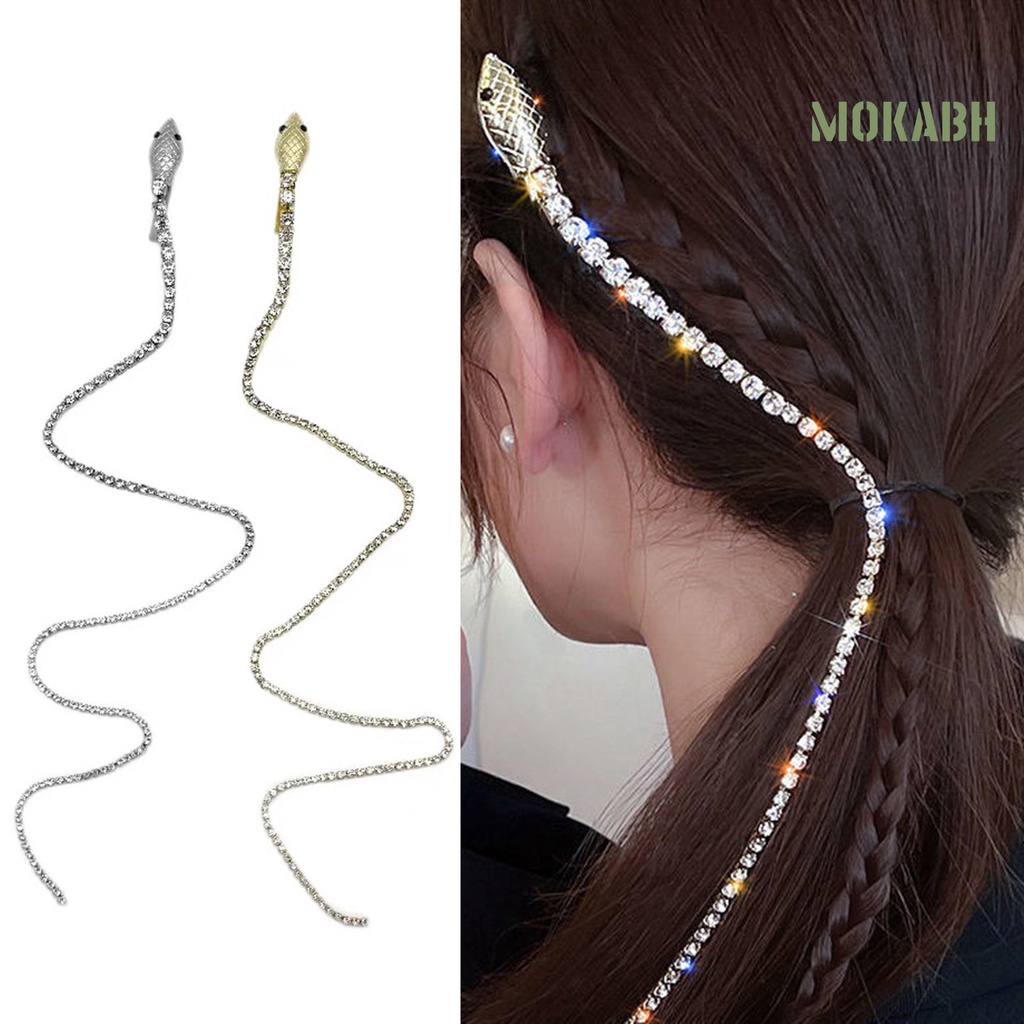 [Mok Abh] Kẹp Tóc Dạng Chuỗi Rắn Đính Đá Lấp Lánh Phong Cách Punk