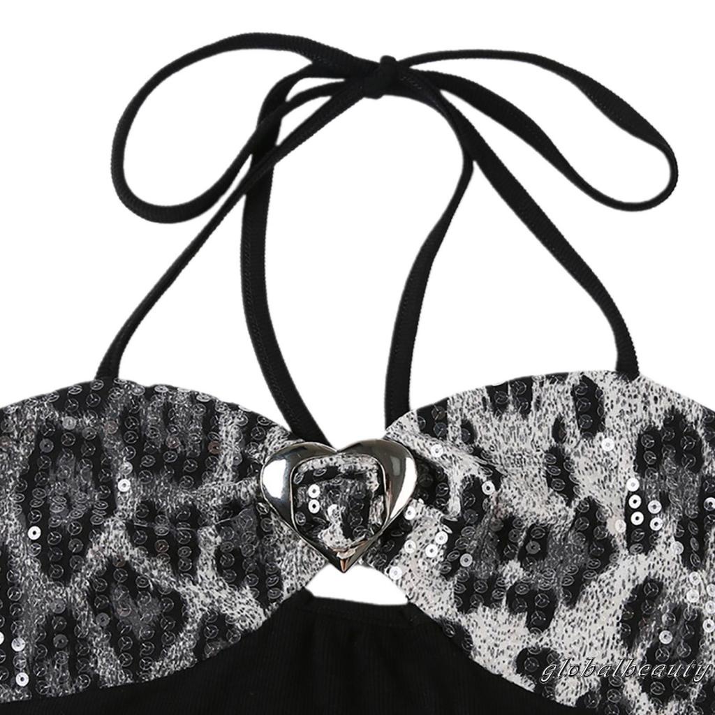 Áo Croptop Hai Dây Không Tay In Họa Tiết Da Báo Phong Cách Đường Phố Cho Nữ