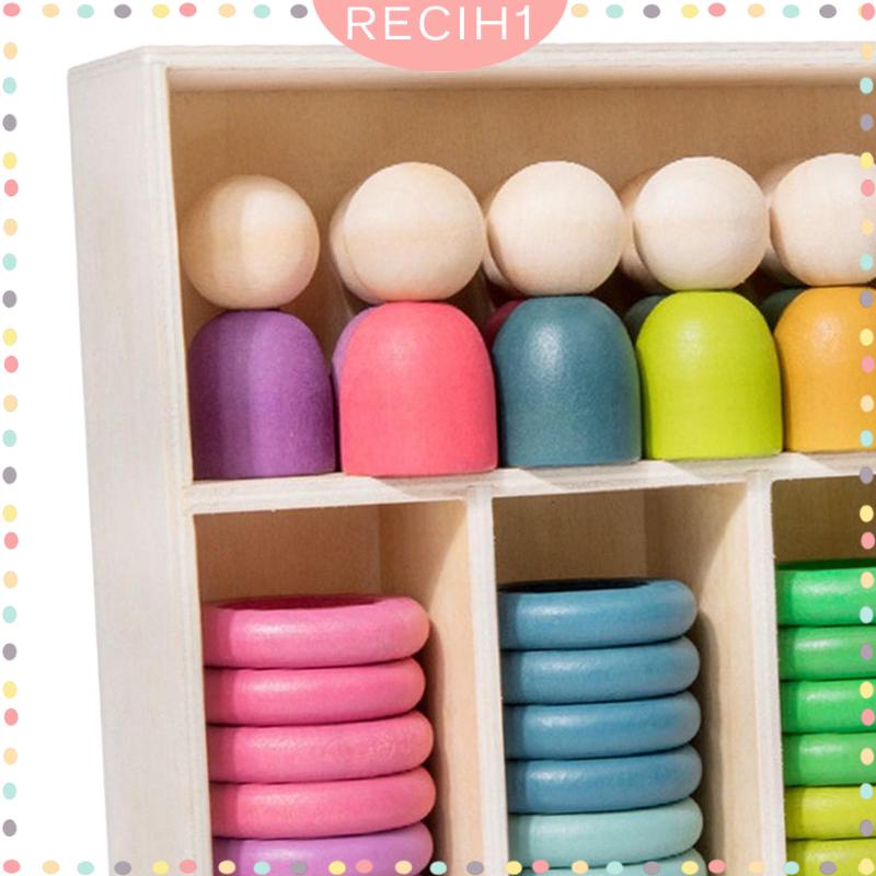 [Recih] Đồ Chơi Xếp Chồng Lên Nhau Bằng Gỗ Màu Cầu Vồng Theo Phương Pháp Montessori Giáo Dục Tư Duy Logic