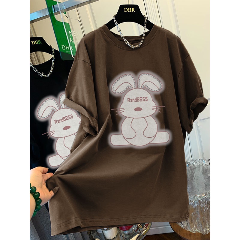 Áo thun NRVP 100% cotton tay ngắn cổ tròn in họa tiết phong cách Hàn Quốc cho nữ