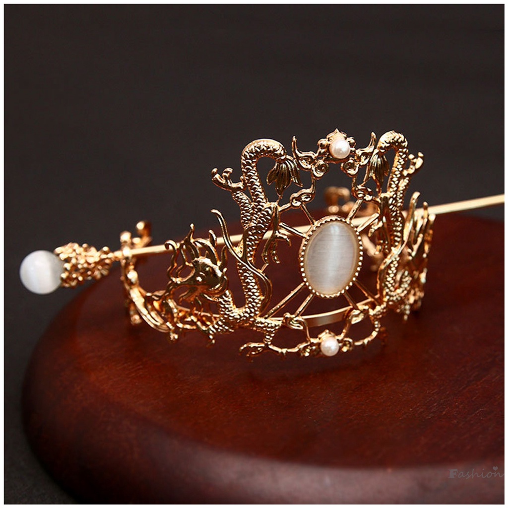 Vương Miện Kim Loại Đính Ngọc Trai Không Gây Dị Ứng Phong Cách Trung Hoa