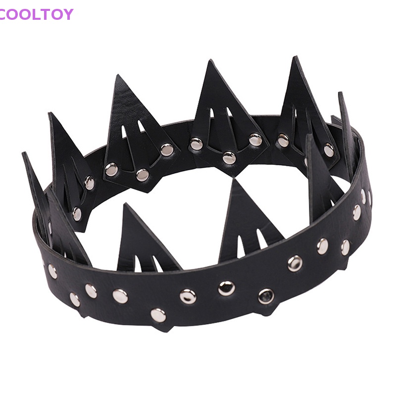 Băng Đô Cài Tóc Hình Vương Miện Bằng Da Màu Đen Phong Cách Gothic Cổ Điển