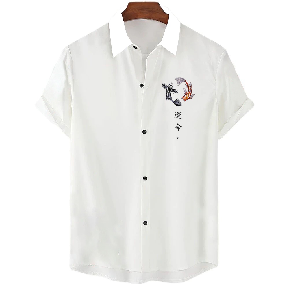 Áo Sơ Mi Tay Ngắn Màu Trắng Cài Một Hàng Nút Đơn Phong Cách Harajuku Nhật Bản Cho Nam