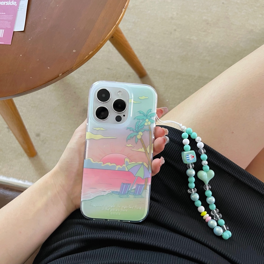 Ốp Điện Thoại Chống Sốc Hai Mặt Họa Tiết Cây Dừa / Bãi Biển Kèm Dây Đeo Dành Cho IPhone 14 13 12 11 Pro Max