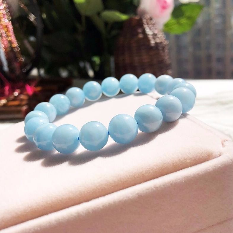 Vòng Đeo Tay Bằng Aquamarine Tự Nhiên Màu Xanh Dương Pha Lê Thời Trang Mùa Hè Cho Nữ