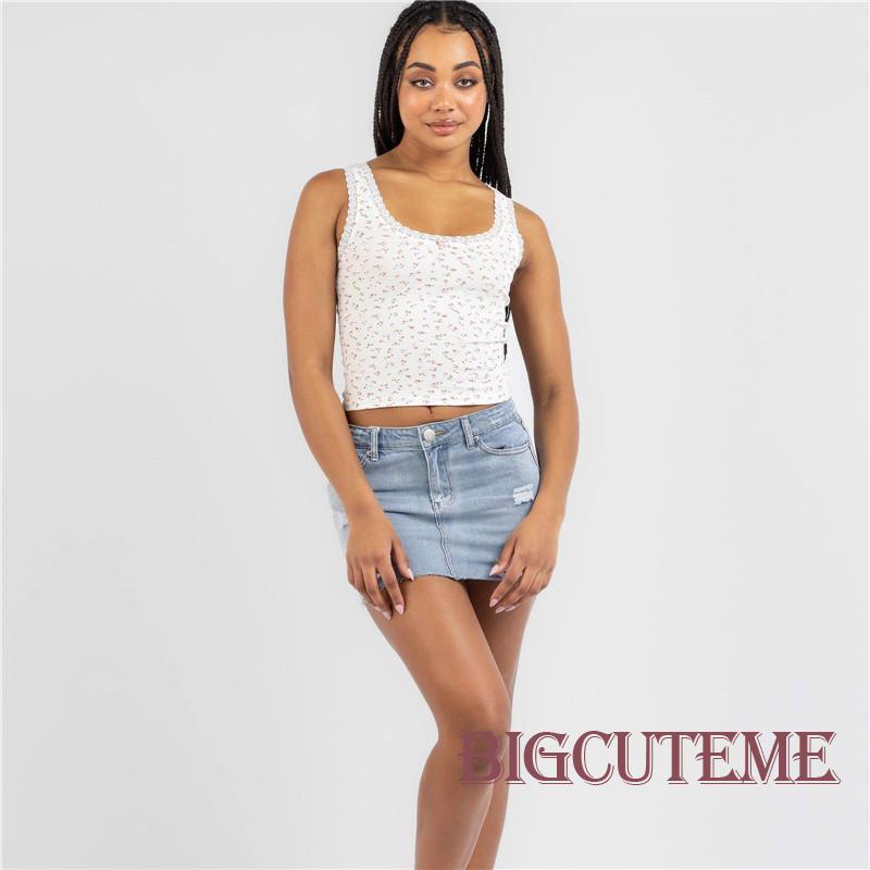 Áo Croptop Không Tay Cổ Chữ U In Hoa Thời Trang Mùa Hè Dành Cho Nữ