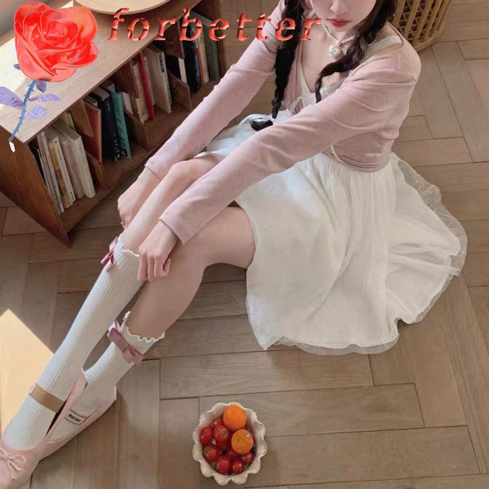 Forbetter Vớ Lửng Mỏng Phối Bèo Đính Nơ Ngọt Ngào Chống Mài Mòn Thời Trang Cho Nữ