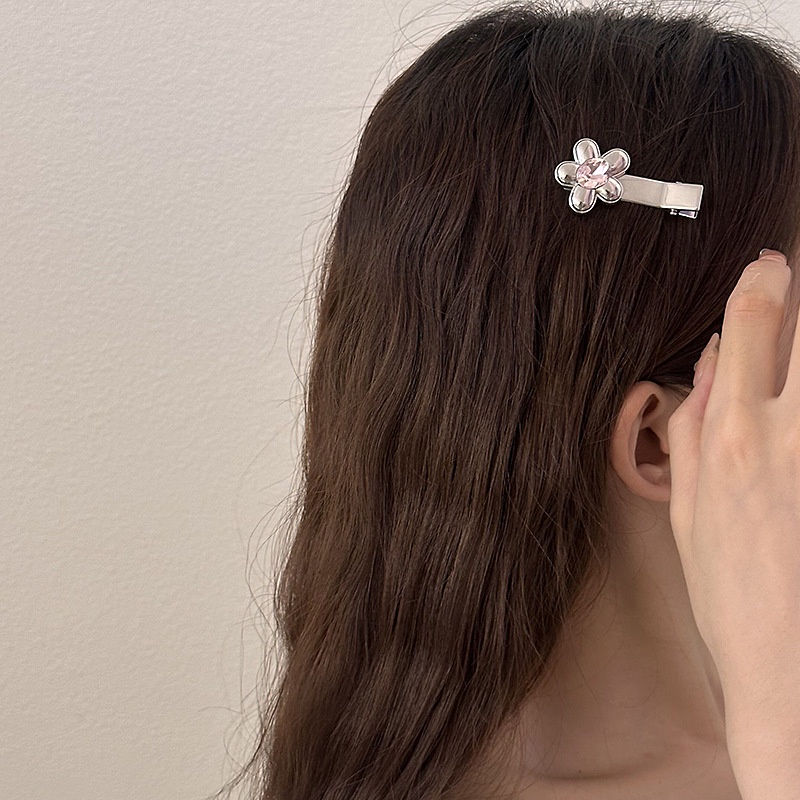 Kẹp Tóc Kim Loại Hình Hoa Đính Đá Hồng Ngọt Ngào Cho Nữ