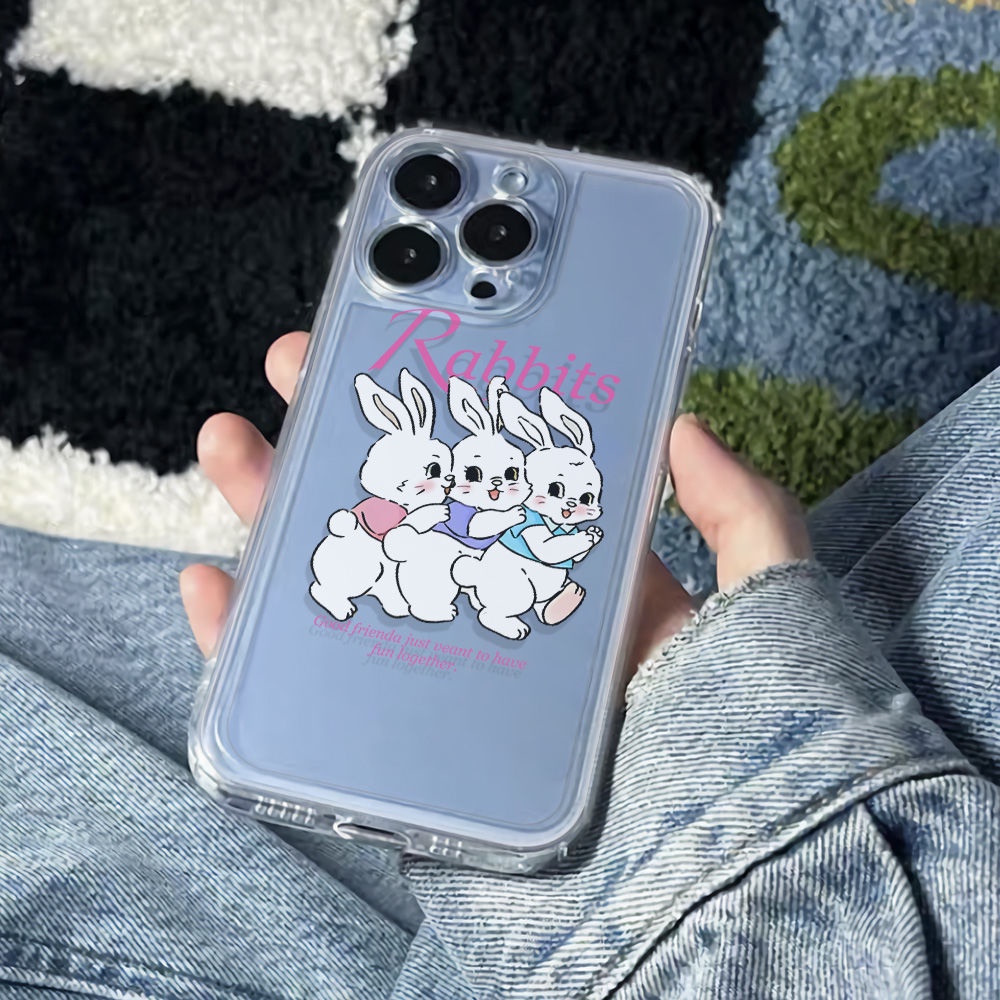 ✅Ốp Điện Thoại Mềm Chống Sốc Hình Ba Chú Thỏ Đơn Giản 6In Cho Iphone 1113maxiPhone12plus 14pro78